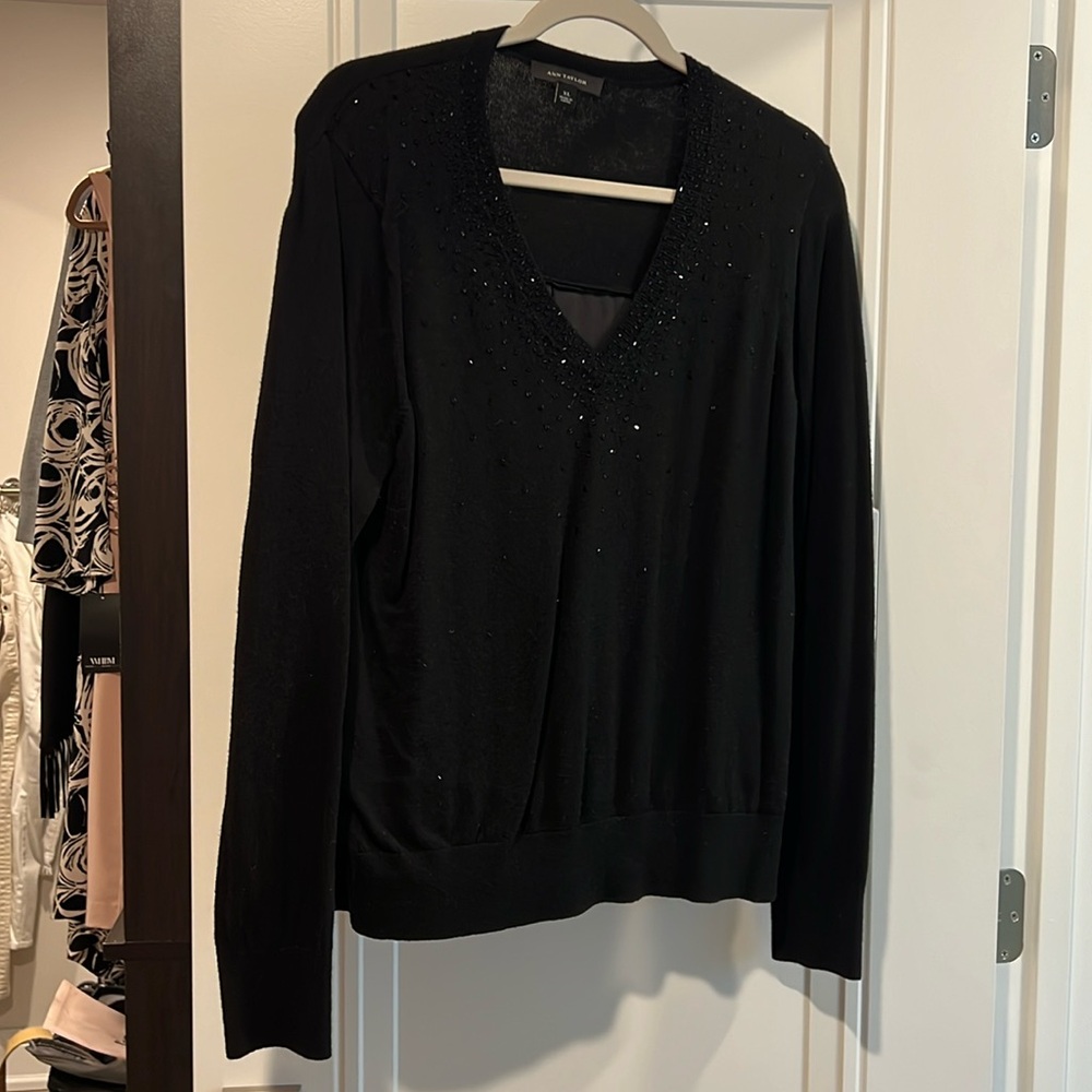 Ann Taylor Beaded Black Sweater-women’s